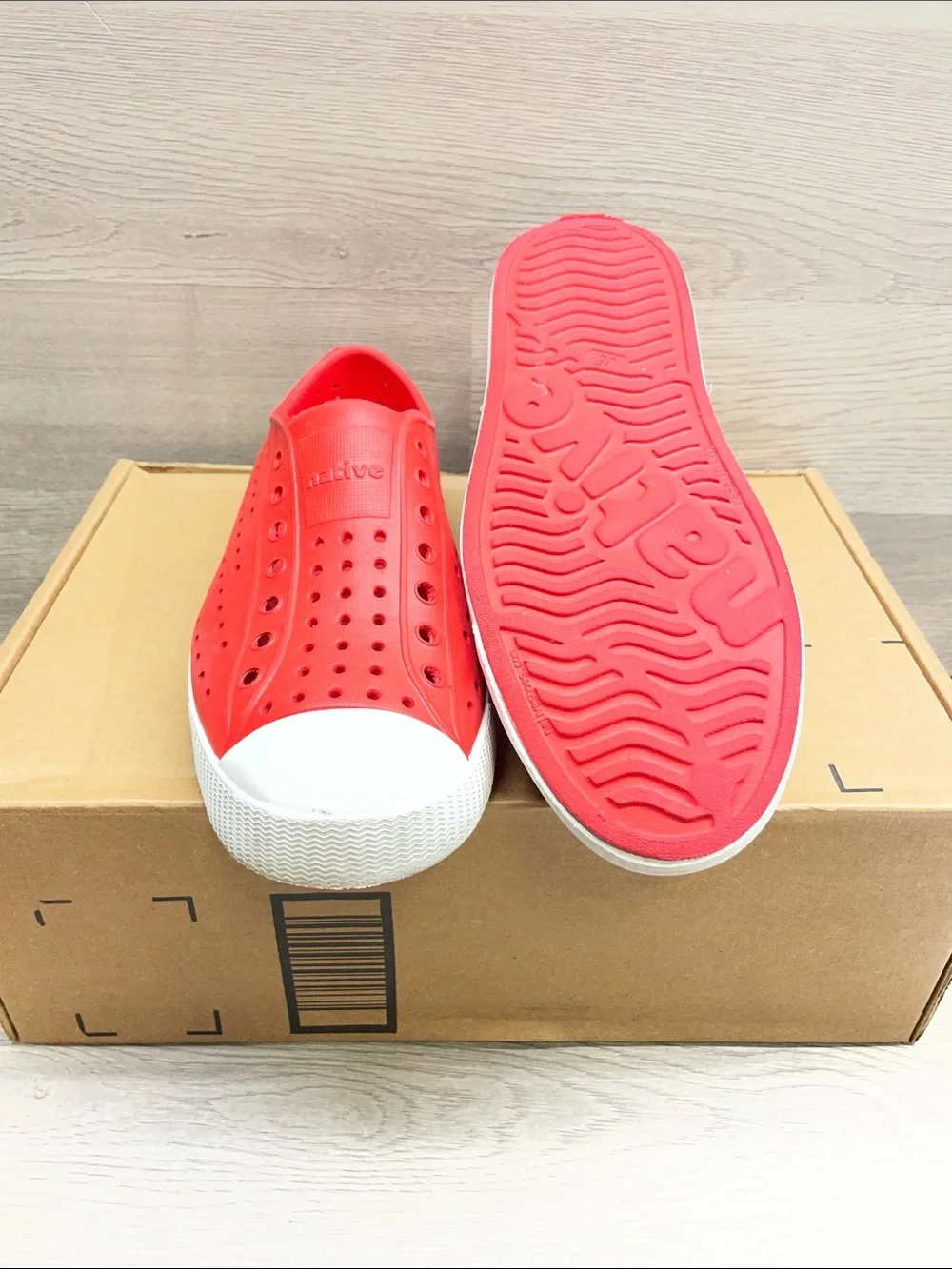 Native Red Slip-On Sneakers with White Toe Cap #861